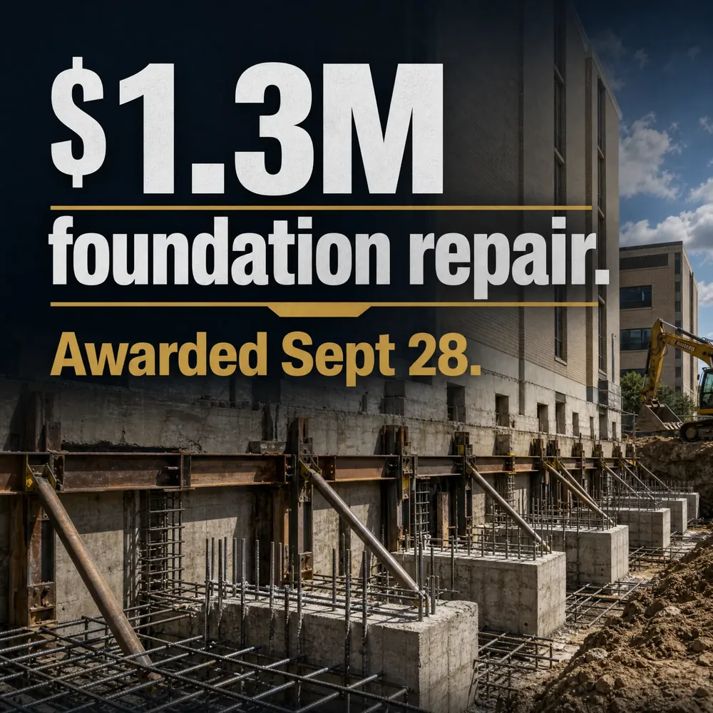 $1.3M foundation repair. Awarded Sept 28.